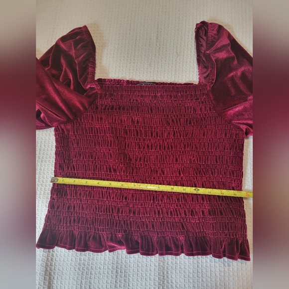 Bagatelle Velvet Burgundy Smocked Blouse - Picture 12 of 13
